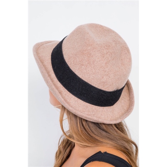 TAN CONTRAST TRIM FEDORA HAT - Picture 2 of 3